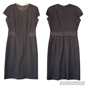 Etro Italy Brown Classic Sheath Dress Wool Floral Brocade Trim Waist Size 46/10